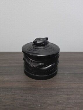 BOMA Canada Seal & Fish Lidded Black Trinket Box